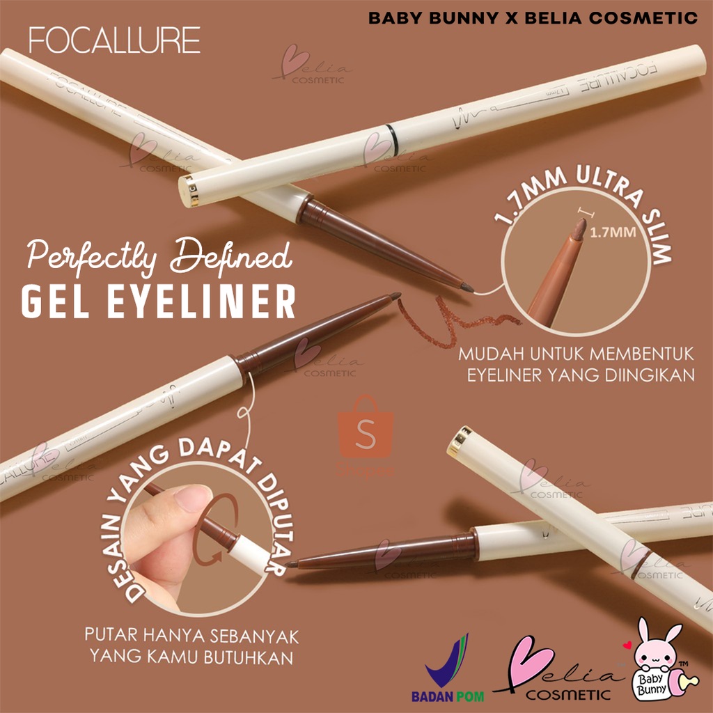 ❤ BELIA ❤ FOCALLURE Lasting Perfectly Defined Gel Eyeliner FA243 | Smudgeproof | Waterproof | #ConfidenceHalo Tahan air Eyeliner Gel pencil | BPOM