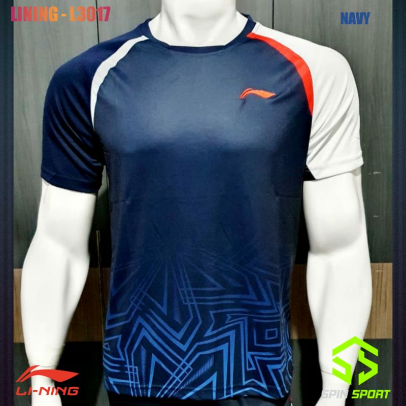 [L3017 Navy] Kaos Baju Lining Li-Ning Import Premium Badminton Bulutangkis Tenis Meja Pingpong 3017