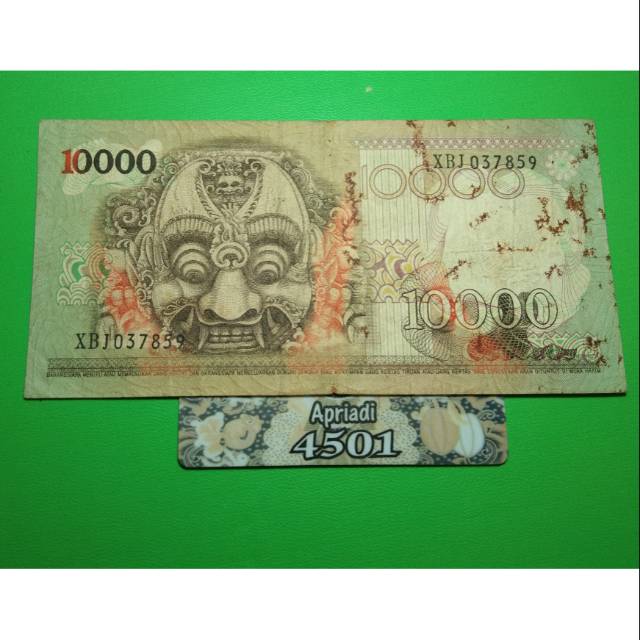 UK123 UANG KUNO ASLI 10000 RUPIAH SERI BARONG TAHUN 1975 KOLEKSI UANG KERTAS LAMA MAHAR NIKAH #VF59