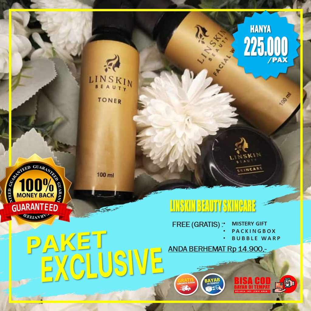 Linskin beauty skincare Paket Exclusive BPOM Perawatan Cream Pemutih Wajah Glowing (Free Serum)
