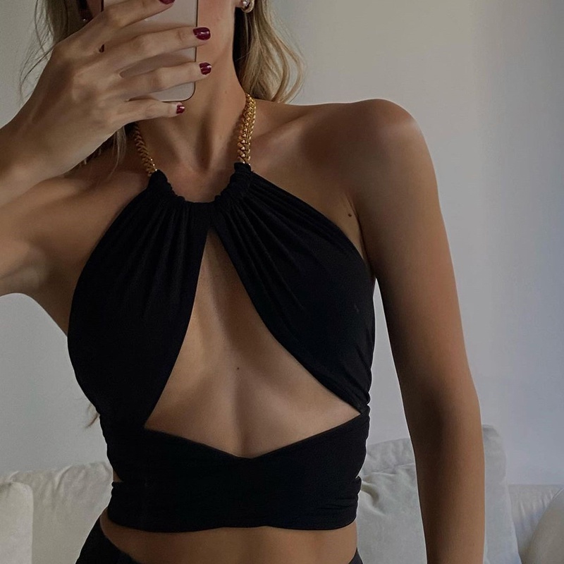 #Sisjuly# Memamerkan atasan wanita seksi halterneck suspender yang sensual berongga