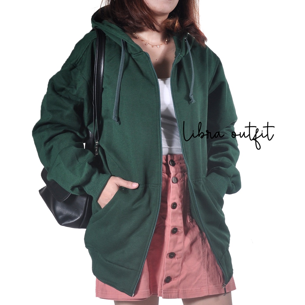 Oversize Hoodie polos Ziper switer jaket Wanita Korea by libra