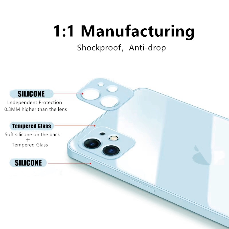 Casing Tempered Glass iPhone 11 12 13 Pro Max XS Max XR X 7 8 Plus 11Pro 12 Pro Max Warna Permen