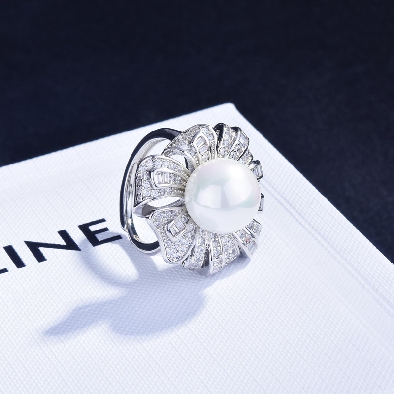 Fancyqube Cincin Silver Hias Mutiara Zircon Bentuk Bunga Gaya Korea Untuk Wanita