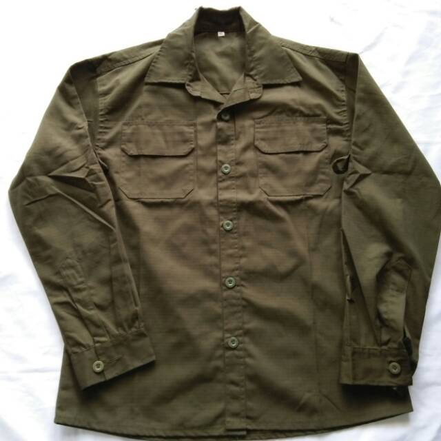 Long sleeve defender green army/kemeja pdl/lapangan hijau army ripstop katun