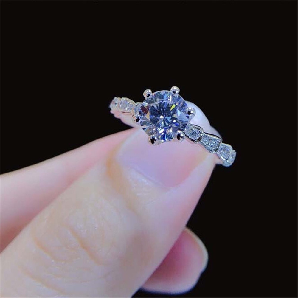 S925 Sterling Perak Cincin Kristal Berlian Perhiasan Fashion Wanita Platinum Cubic Zirconia Pertunangan Pernikahan Rings