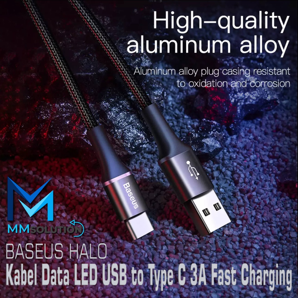 BASEUS Halo Kabel Data LED USB Type C Cable Fast Charge 3A QC 3.0