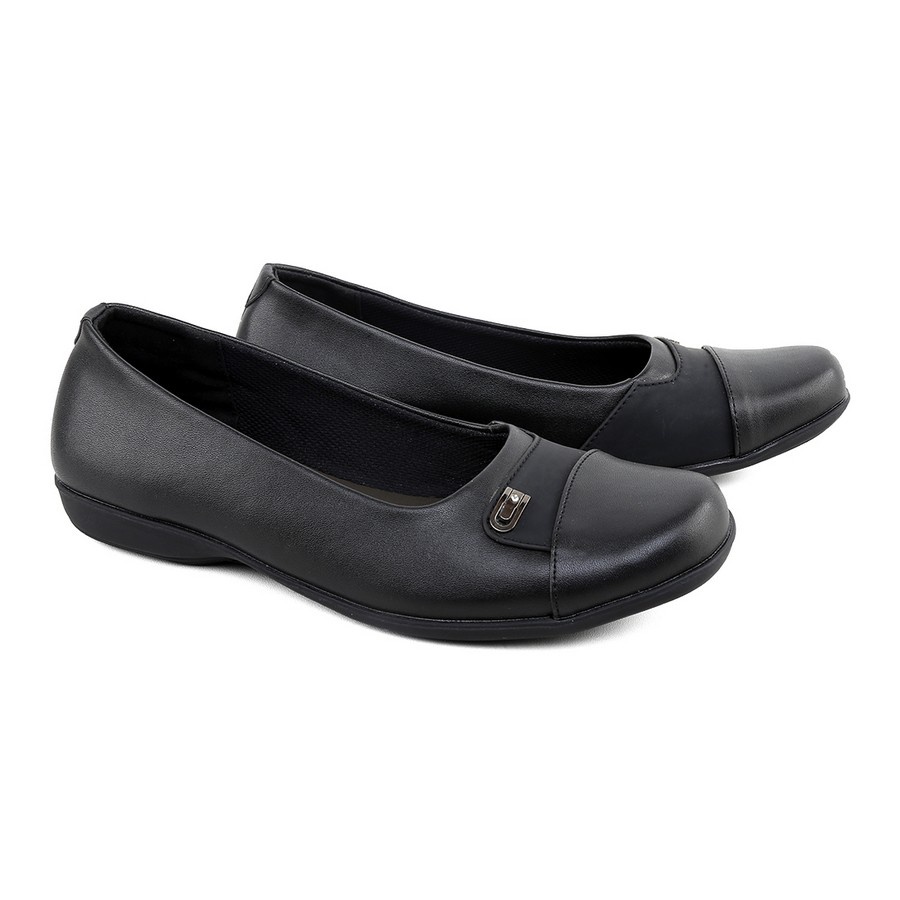 Sepatu Pantofel Flat Wanita / Pantofel Hitam Kulit Raindoz RUP077