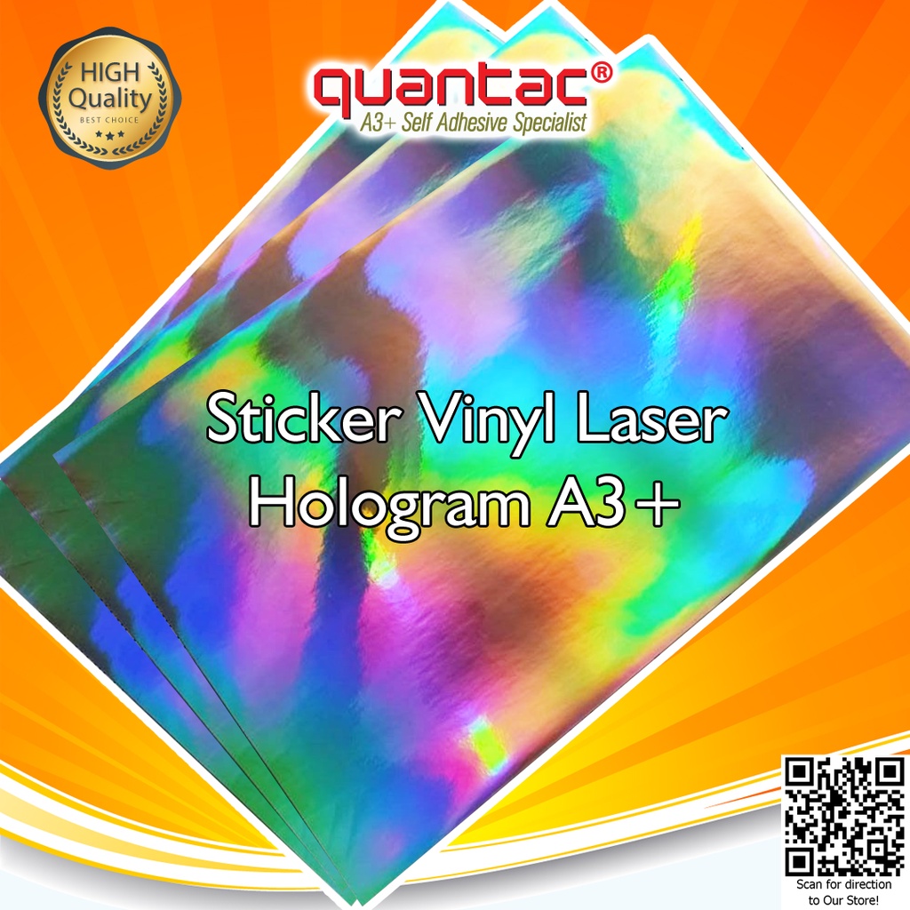 Repack 20 - Quantac Sticker Vinyl Hologram Digital Print Laser Toner A3+ Holographic Rainbow Pelangi Stiker Label Kemasan Anti Air Tidak mudah Sobek