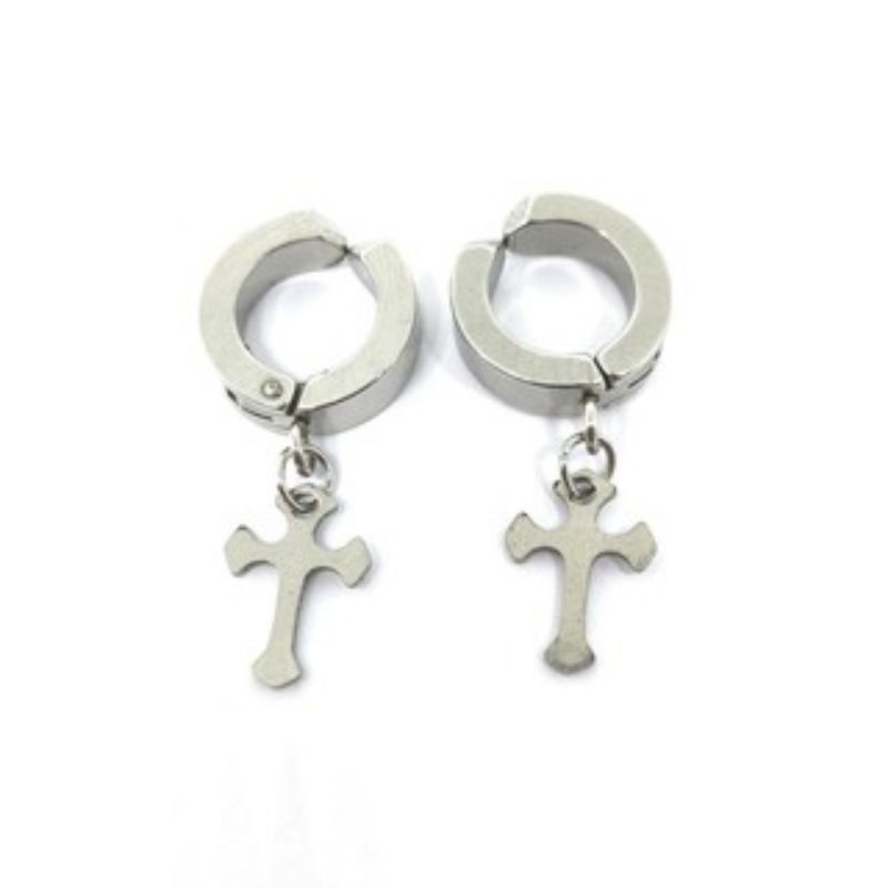 Anting Jepit Salib Titanium anting tanpa tusuk Anting salib Pria Wanita Titanium antikarat Impor