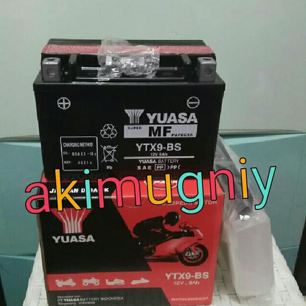 ( BISA COD ) aki yuasa ytx9-bs mf 12v 8ah motor ninja 250 ktm duke 200 pulsar ns200 BERKUALITAS Kode