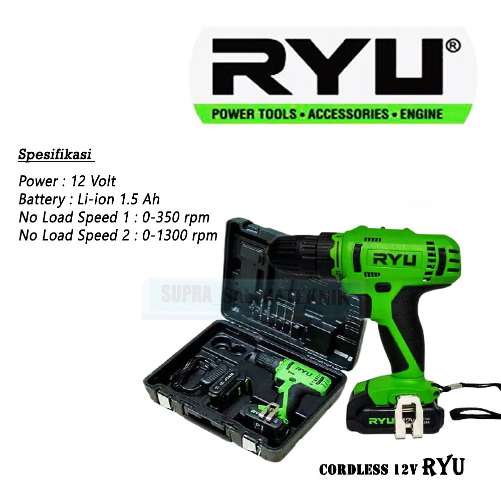 RYU Bor Cordless 12V Mesin Bor Baterai RCD12V