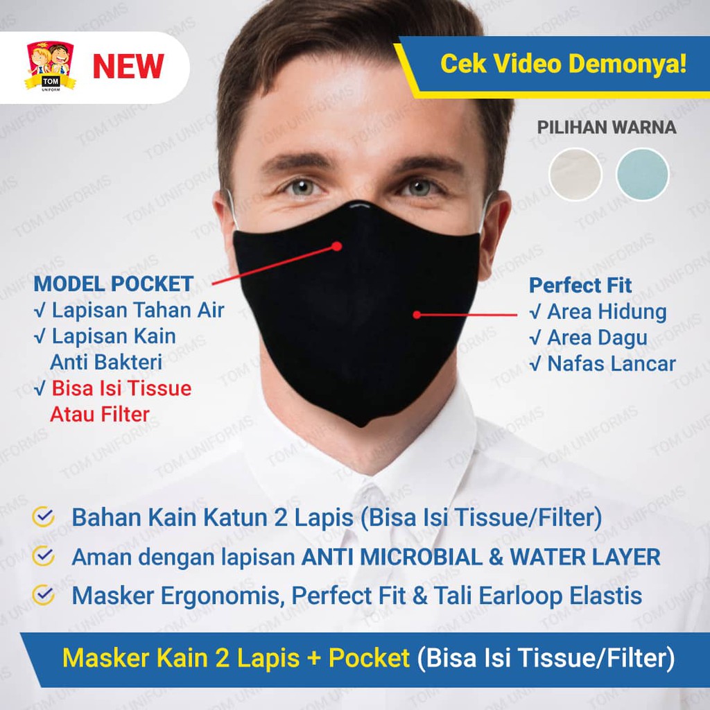 Jual MASKER KAIN 2 LAPIS ANTI BAKTERI + ANTI DROPLET AIR + BISA ISI ...