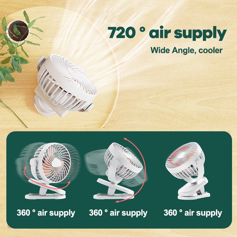 KIPAS ANGIN PORTABLE MINI RECHARGEABLE CLIP FAN 360 DERAJAT MULTIFUNGSI 3-SPEE ​​ADJUSTMENT