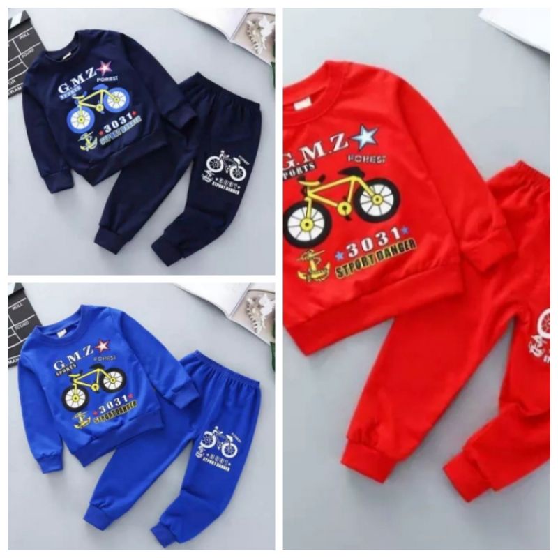 Set Flecce/Setelan Sweater Bebytery Anak Motif Sepeda Anak Laki-laki Dan Perempuan 1-6 Tahun