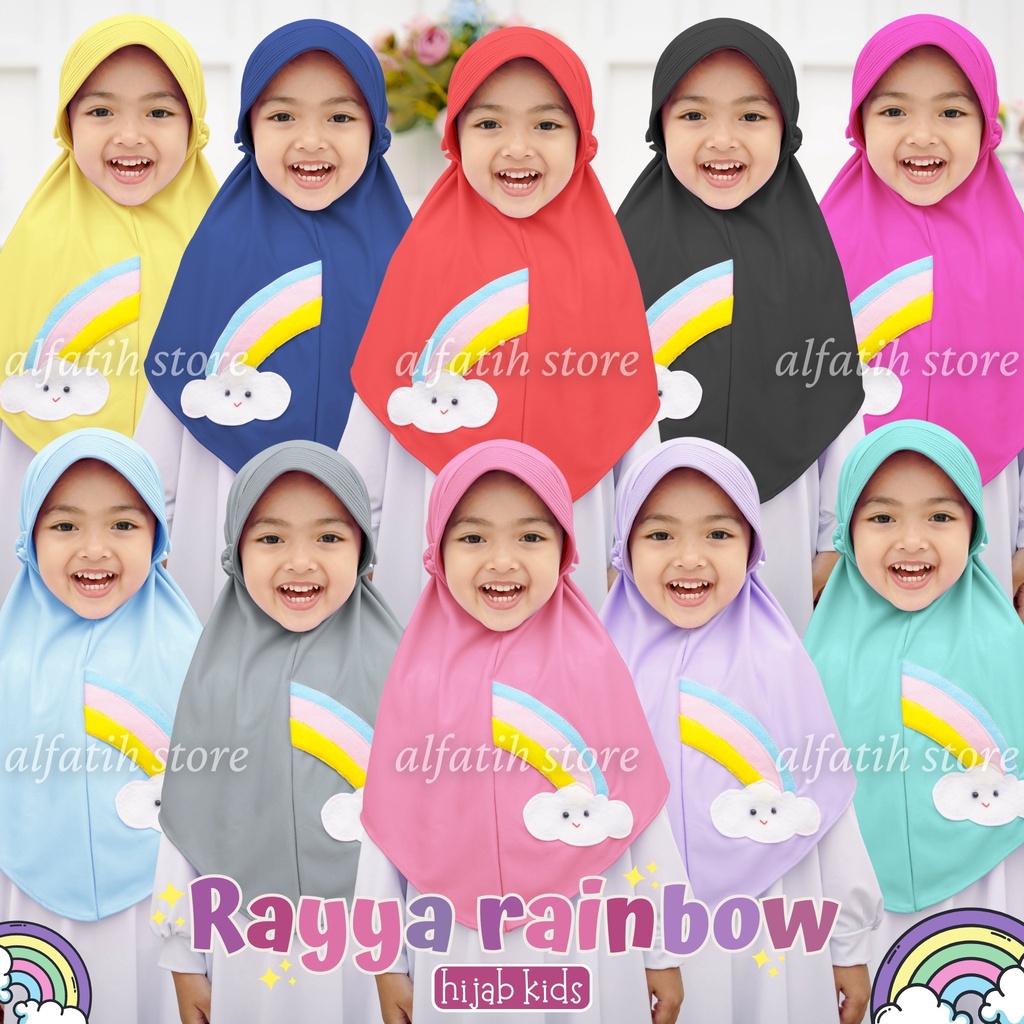 ALFATIH STORE / Jilbab Anak TK RAYYA RAINBOW Ped TALI Belakang / Jilbab Anak Murah ianah