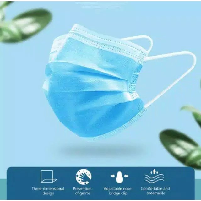 MASKER 3PLY EARLOP DISPOSABLE PROTECTIVE isi 50PCS