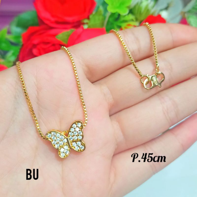 Kalung Dewasa motif kupu-kupu permata zircon gold&amp;silver tidak karat *COD*