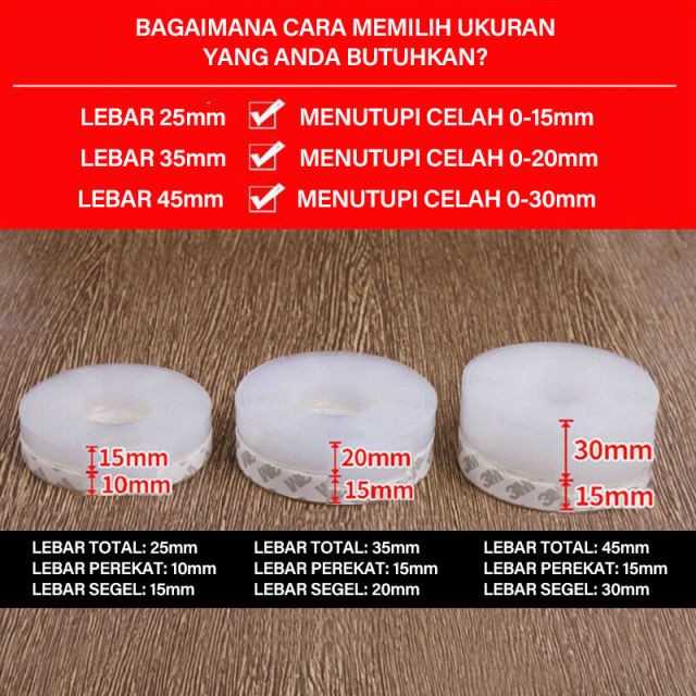 Seal Strip Seal Karet Silikon 3.3ft 1M untuk Pintu / Jendela - 35mm Transparan