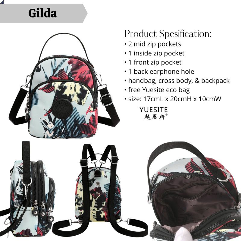 TAS WANITA YUESITE GILDA TENTENG SELEMPANG DAN RANSEL SMALL KECIL IMPORT  BACKPACK CYUTEBAGS