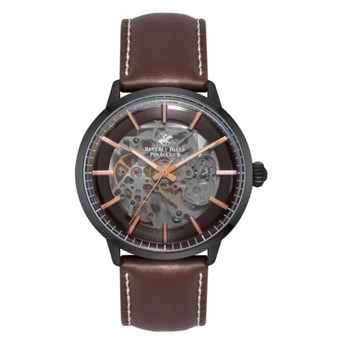 Beverly Hills Polo Club BP3054X.642 Automatic Skeleton Dial Brown Leather Strap - Jam Tangan Pria