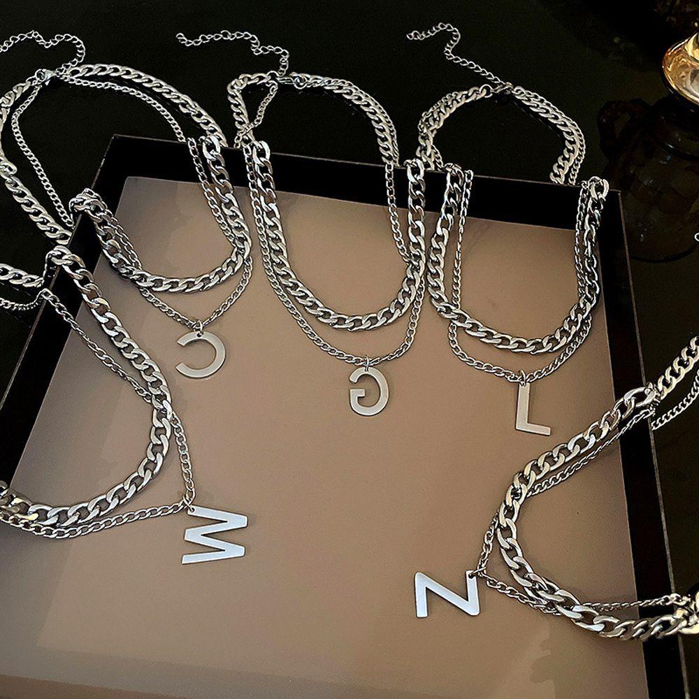 NEEDWAY Kalung Gaya Korea Keren Unik Hadiah Gadis Y2K Baja Titanium Kalung Alfabet Huruf Inisial Sederhana