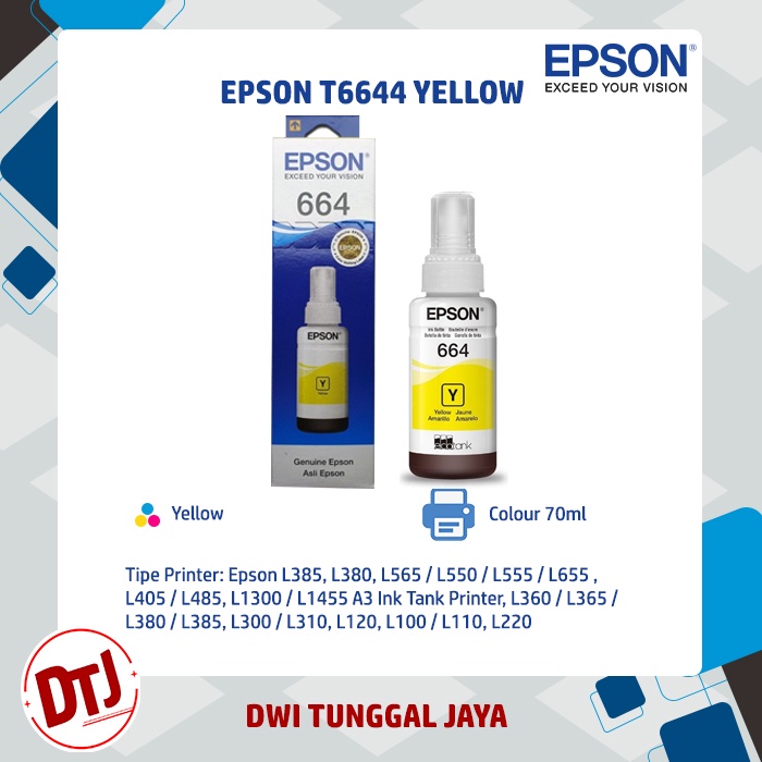 Tinta Epson 664 / L100 Black, C, M &amp; Y (T6641/6642/6643/6644 Series) Original