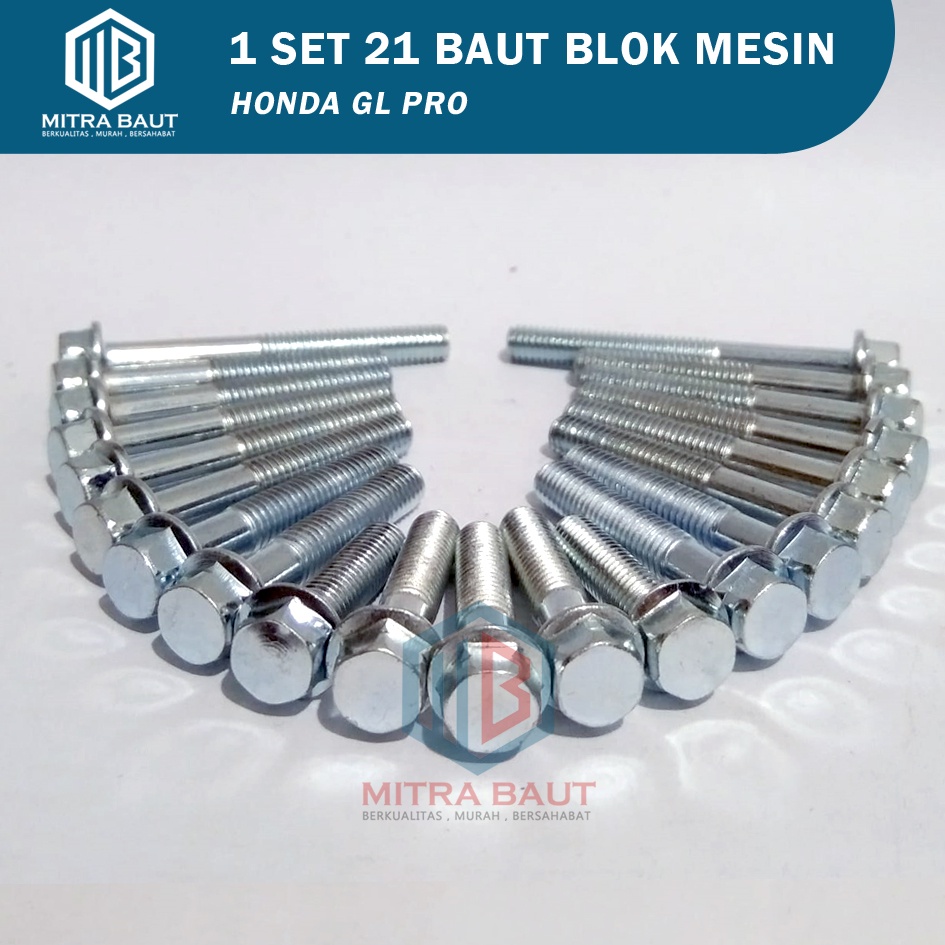 Baut Blok Mesin Honda GL PRO / 1 Set 21Pcs Baud Blok Mesin GL Pro