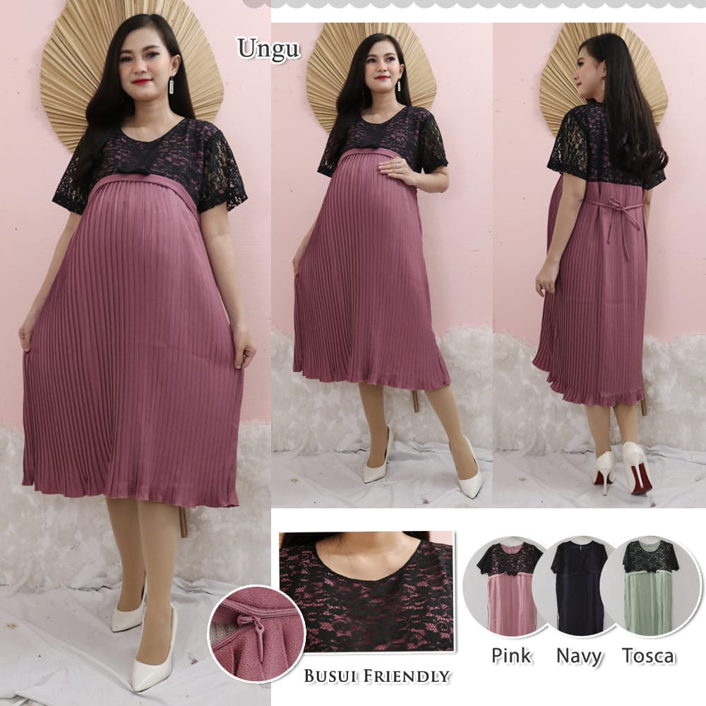 Dres Plisket Bumil dan Busui/ Dres Bumil/ Dres Busui Resleting kana dan Kiri