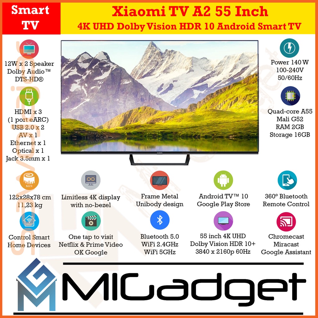 Xiaomi Mi LED TV A2 A 2 55 Inch 4K UHD Dolby Vision HDR 10 Android Smart TV