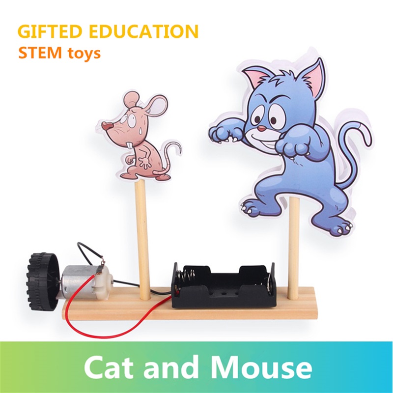 Gifted Mainan Edukasi Sains Kucing + Tikus Bahan Kayu Untuk Anak