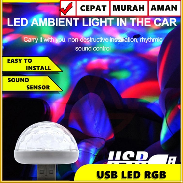 LAMPU LED RGB DISCO COLOK USB LAMPU KABIN MOBIL INTERIOR DISCO LAMP