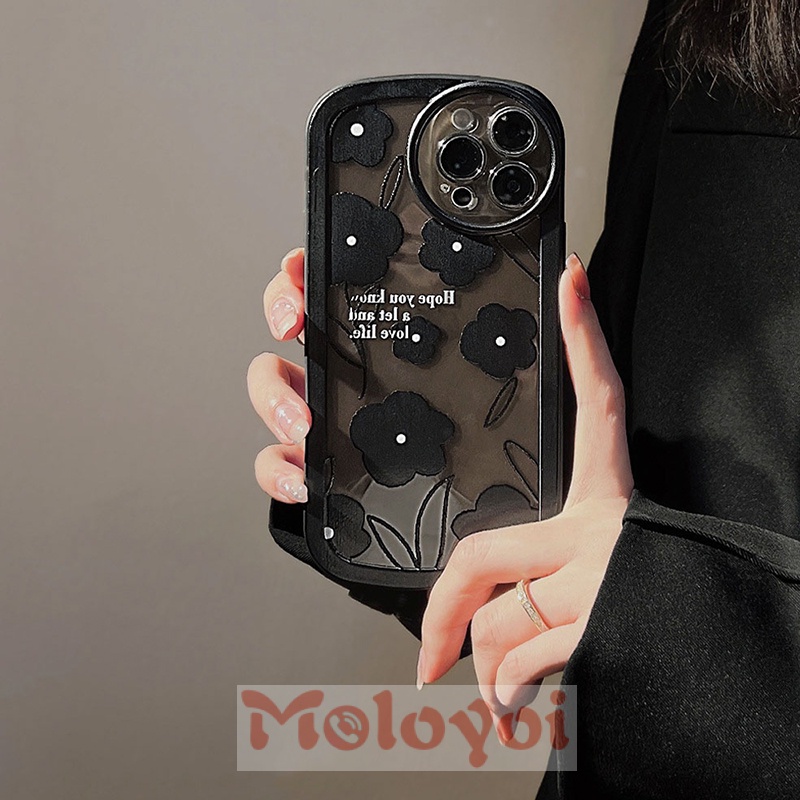 Soft Case TPU Motif Bunga Hitam Untuk iPhone 11 8Plus 6 6S 7 8 Plus 13 12 11 Pro MAX 7 Plus XR X XS MAX SE 2020