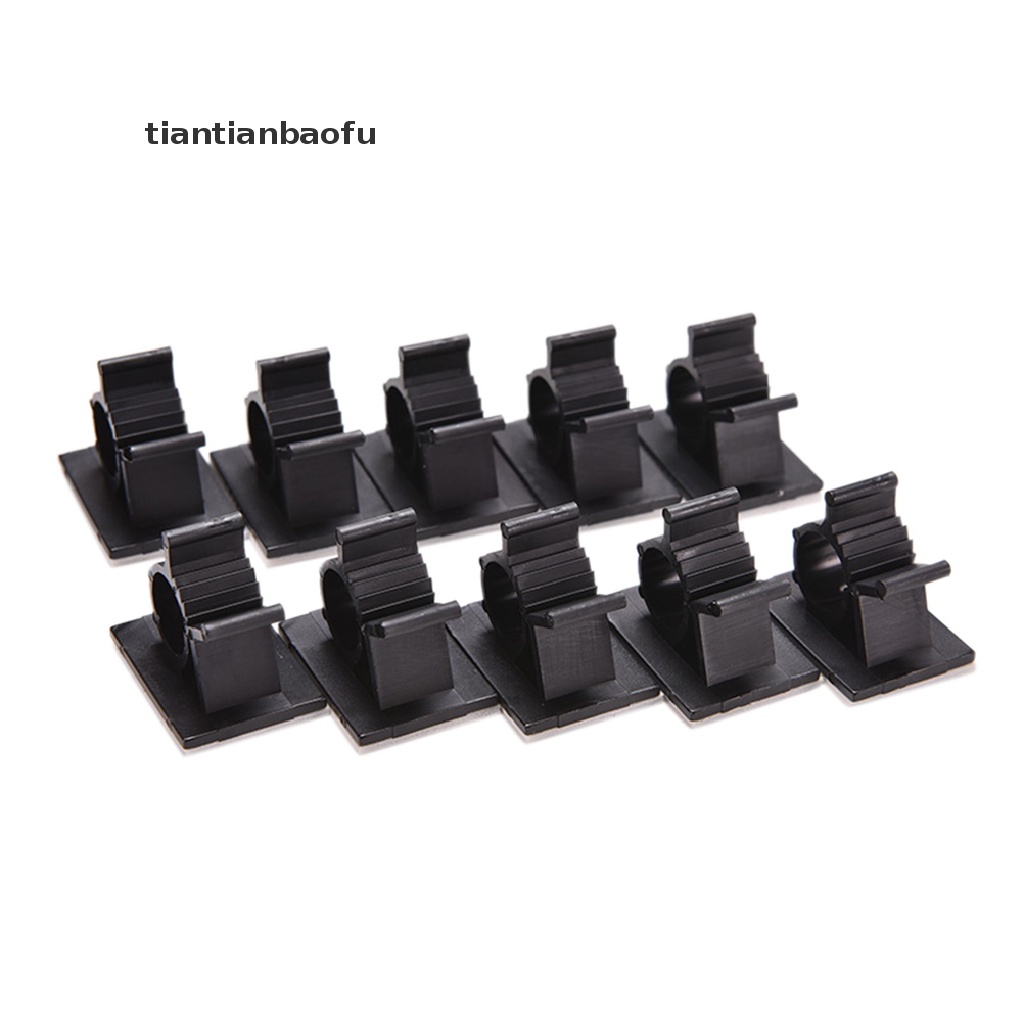 [tiantianbaofu] Black 10 Pcs Adhesive Backed Nylon Wire Adjustable Cable Clips Clamps 16mm Boutique