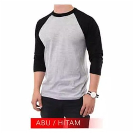 Noveli wear - Kaos polos reglan Abu Misty kombinasi lengan 34 Warna | kaos seragam raglan pria dan wanita