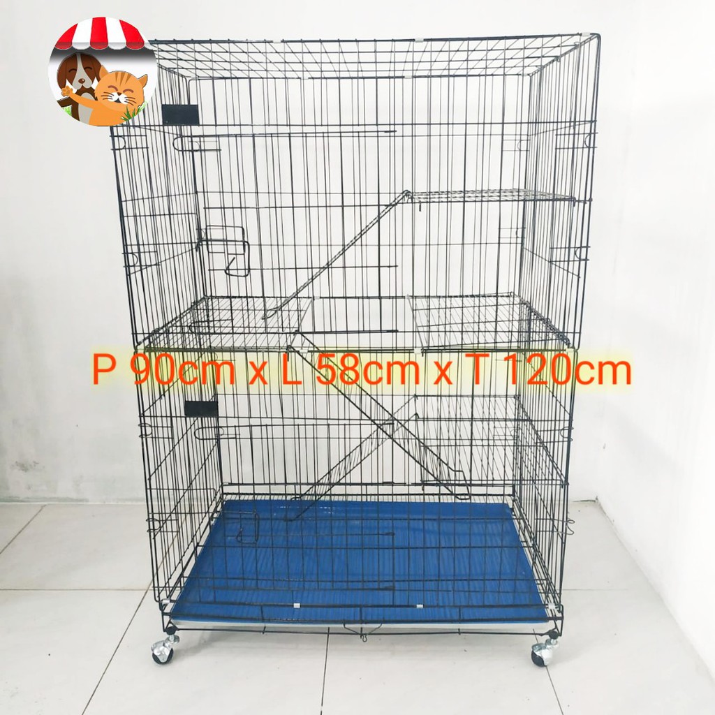 Kandang Kucing Anjing Hewan - Ukuran 90cm 4 Tingkat Pakai Roda