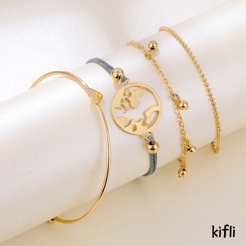 4Pcs,Fashion Emas Cinta Pembukaan Vintage,Gelang Set,Wanita Perhiasan,Aksesoris