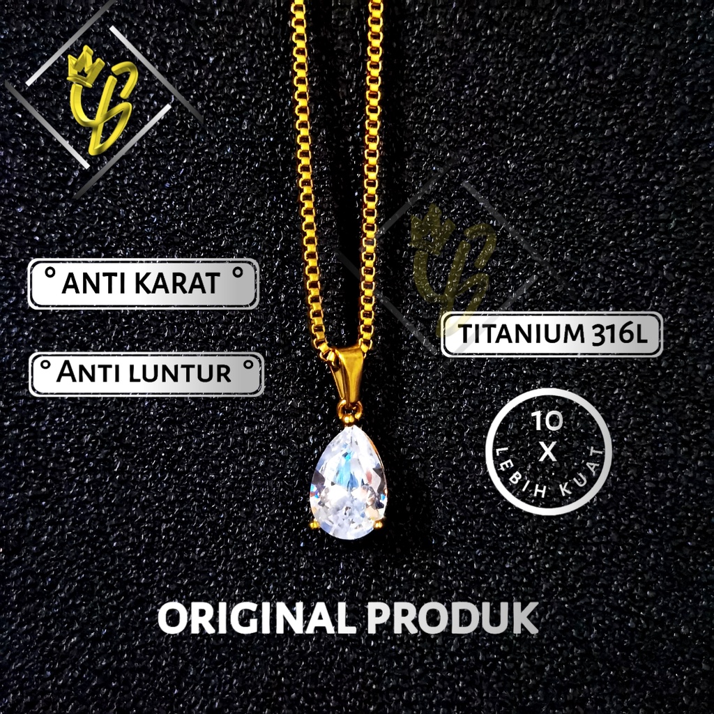 Kalung Titanium Wanita Liontin Asli Anti Karat Warna Silver Perak Gold Emas Putih