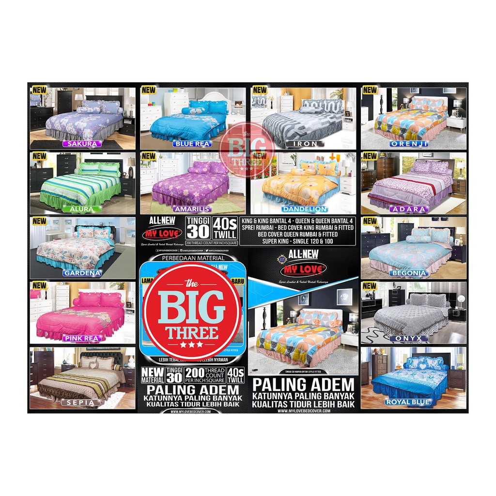 BEDCOVER + Sprei ALL NEW MY LOVE 200x200 Tinggi 30 motif Pink Polka Maple Leaf Nigella Coastal Kalia Enzo Magani   - Super King 200 - T30 - BC Minimalis Bunga Abstrak