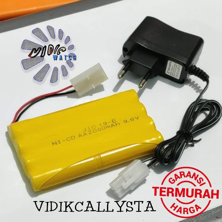 Paket Baterai NiCd RC AA 2000mAh 9.6V Model 2 Socket Putih isi 8 BATRE MOBIL REMOT RC ISI 8