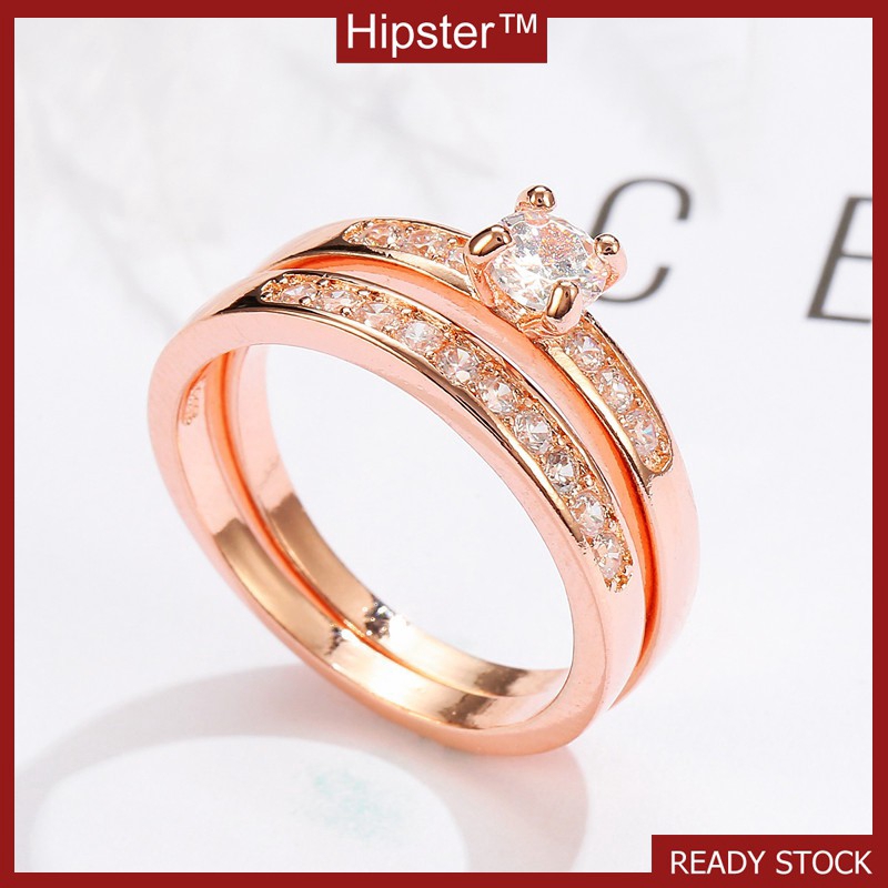 Korea Fashion Style Bertatahkan Zircon Cincin Rose Emas