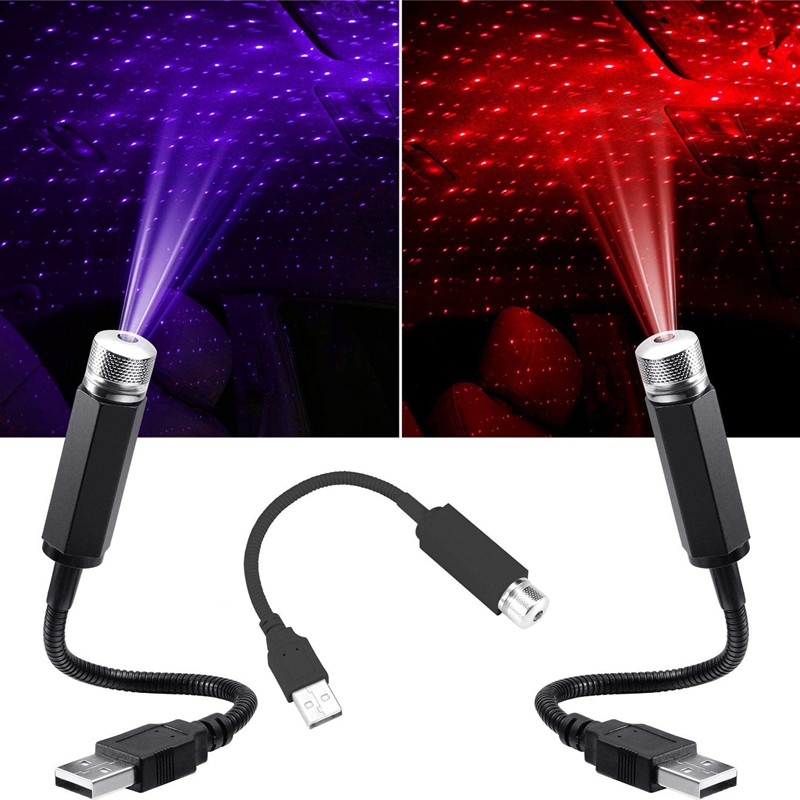 Lampu Proyektor laser LED Mini USB Universal Warna Biru Merah Untuk Dekorasi Interior Atap Mobil