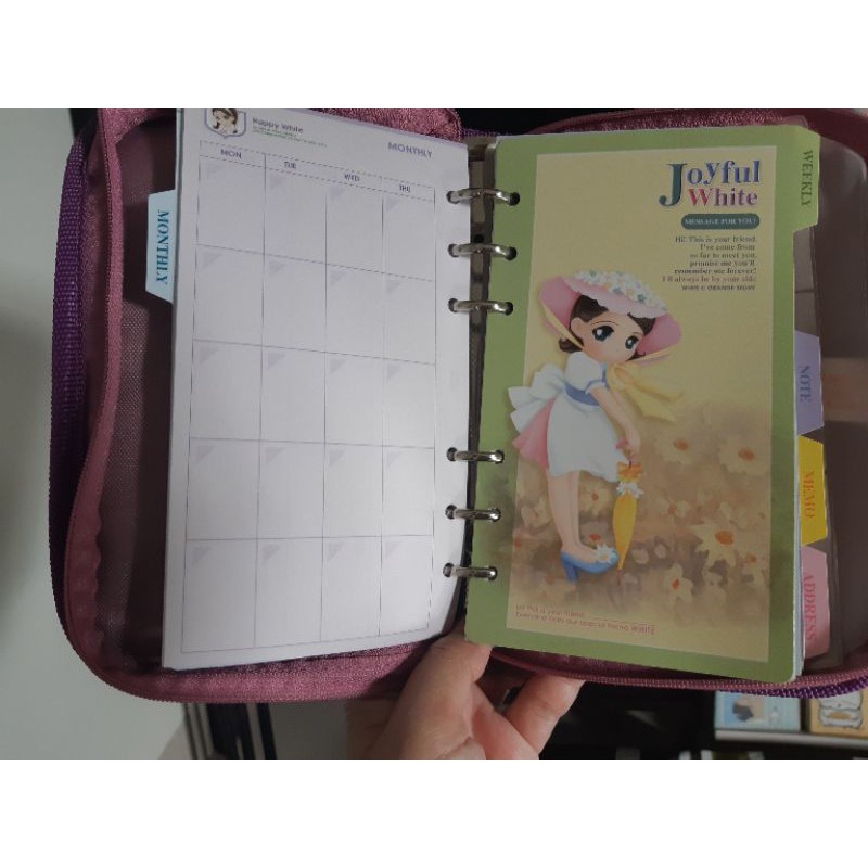 jual orji binder karakter diary korea planner buku file loose leaf lovely white pink hana miss white