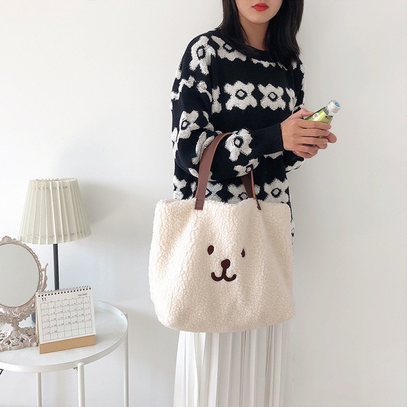 TB-50 tas bahu wanita bulu boneka winter musim dingin import jepang korea dog bear kampus sekolah