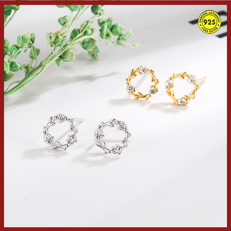 Anting Stud Desain Karangan Bunga Bahan Sterling Silver Untuk Wanita