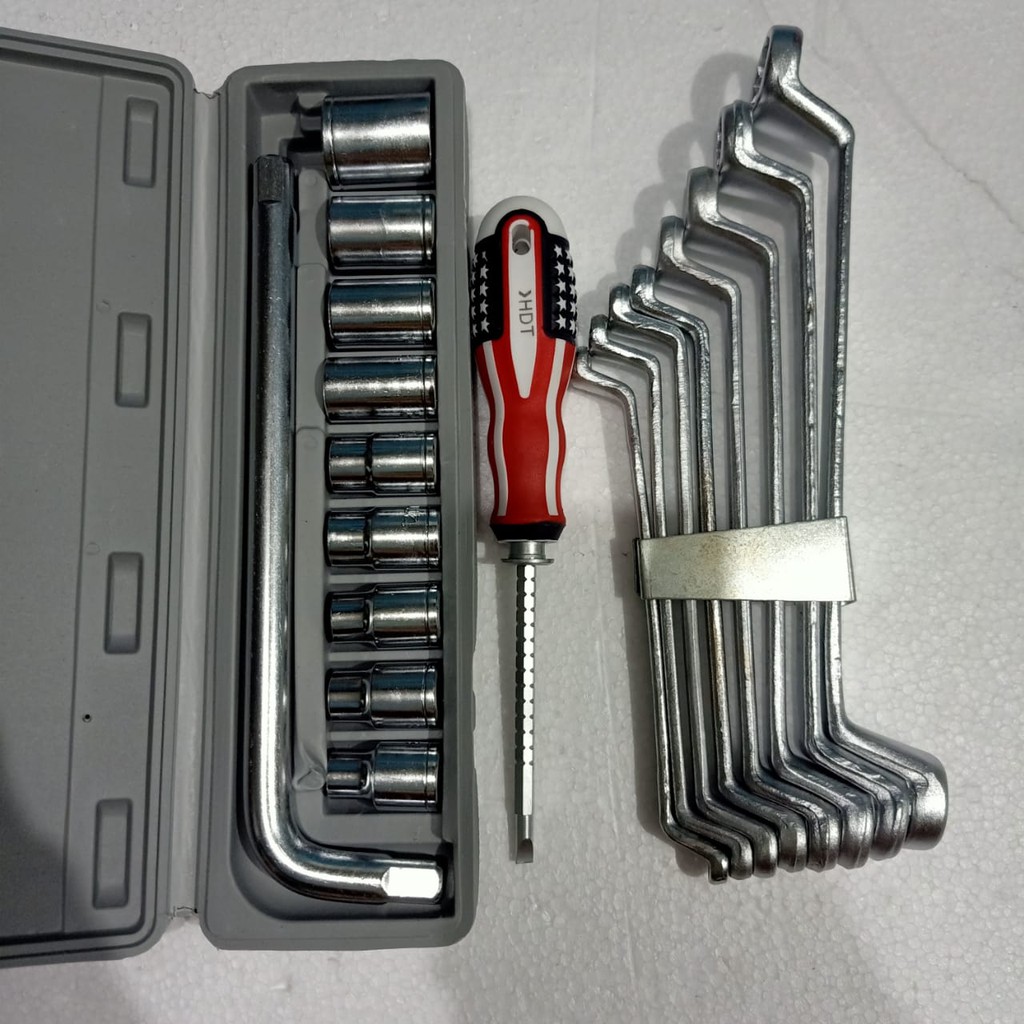 Kunci Sok Set 10 Pcs 8-24 mm Dan Ring Set 6-22 mm BONUS OBENG BB - ToolKit Murah - Kunci Bengkel