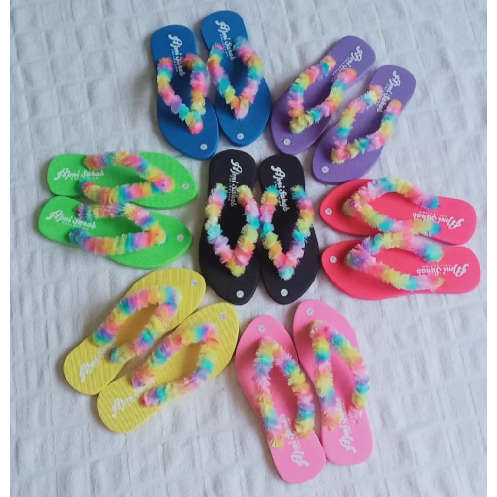 Sandal Teplek Wanita Anak &amp; Dewasa Jepit Pelangi 26/40 warna rendom