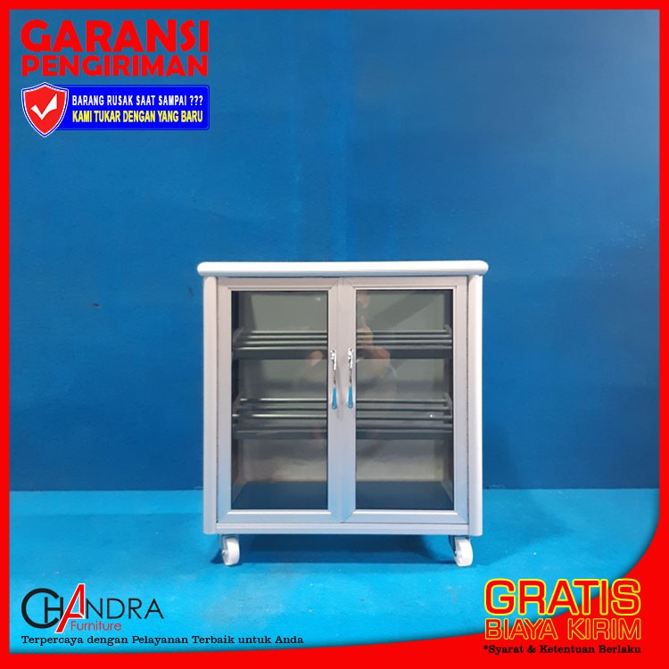 Lemari Rak Sepatu 3 Susun + Roda Kaca Riben 54 cm ( LSS 803-54 )