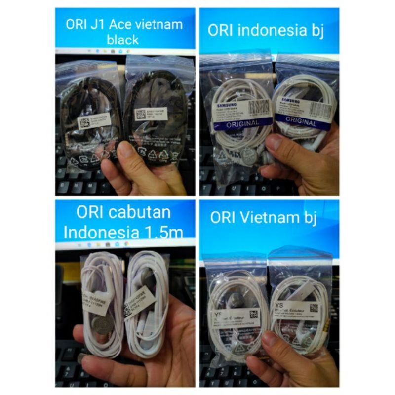 HF HEADSET/EARPHONE CABUTAN ORI VIETNAM WHITE/ORI J1 ACE BLACK/ORI INDONESIA CABUTAN + MIC SUARA SUPER BASS