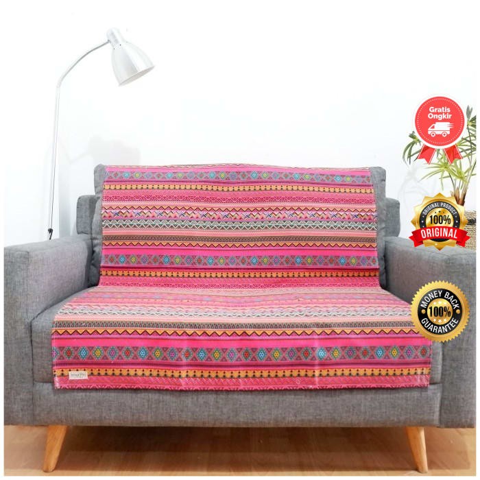 Cover Sofa Bahan Kain Kanvas Linen Halus Ukuran 100x150 cm Motif Tribal Pink Unik